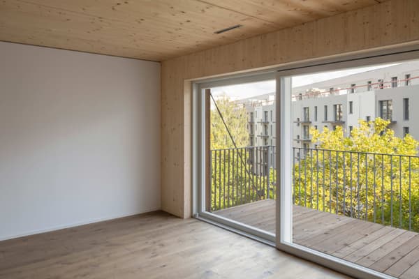 Architectural project - beige walls, outdoor access, balcony access, city view, quiet space, apartment interior, simple interior, natural materials, eco-friendly design, wood, timber, natural light, sustainable design, glass, warm tones, contemporary style, neutral tones, daylight, wooden ceiling, beige, light wood, modern design, honey wood, Scandinavian style, timber floor, wooden floor, glass doors, wood floor, clean lines, white walls, indoor outdoor, white, Nordic style, large window, timber ceiling, airy space, relaxing space, residential space, calm atmosphere, efficient layout, sliding doors, wood ceiling, home interior, open space, wood paneling, timber paneling, minimalist interior, urban view, bright room